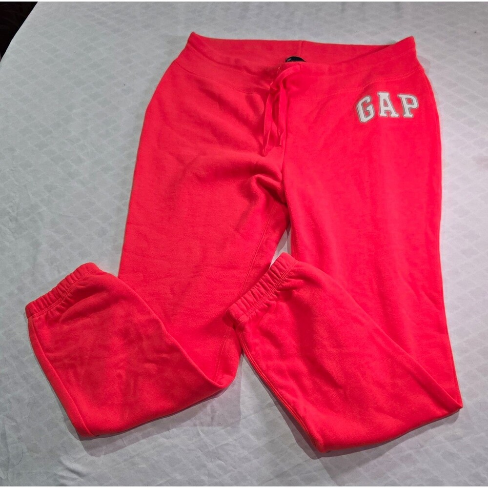 Gap Heritage Logo Sweatpants Women M Neon Coral Pink Fleece Joggers NWOT 2013